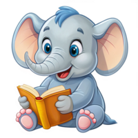Cute Elephant Read A Book Drawing png