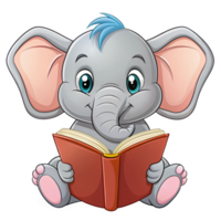 Cute Elephant Read A Book Cartoon Character png