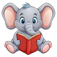 Cute Elephant Read A Book Cartoon Graphic png