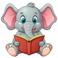Cute Elephant Read A Book Cartoon Design png