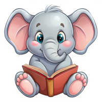 Cute Elephant Read A Book Cartoon Image png