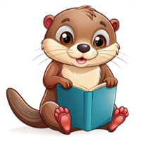 Cute Otter Read A Book Cartoon Drawing png