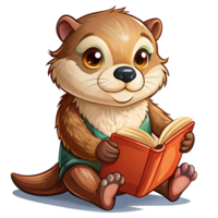 Cute Otter Read A Book Mascot png