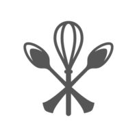 Crossed whisk and spoon hand drawn retro icon png