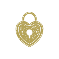 Antique hanged lock with loop and keyhole in heart shape decorative grunge texture hand drawn png