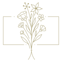 Flower in rectangular frame line art design element png