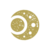 Hand drawn minimalist half moon with circle sun decorative abstract design grunge texture png