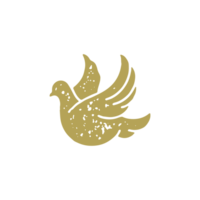 Minimalist flying pigeon with raised wings grunge texture illustration. Antique dove freedom png