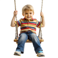 Little boy joyfully swinging on a swing set png
