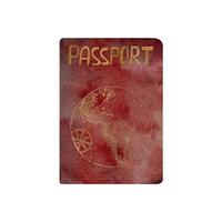 Multinational world passport id official document with gold letters and globe. Watercolor hand drawn illustration of isolated object. Design for tourism, travel, brochure, guide, print, card, tattoo vector