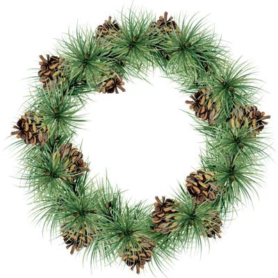 Pine, fir tree, spruce branches, cones, ribbon bow. Watercolor hand drawn illustration, wreath frame isolated on white. Xmas, happy new year festive, noel navidad holiday. Cards, gifts, florist shop.