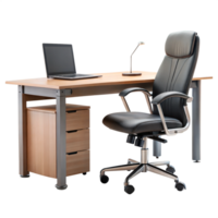 Office workspace with a desk and chair setup png