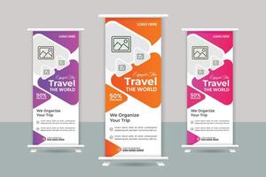 Travel Roll up banner vertical template design, vector