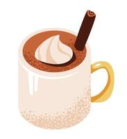 Mug of hot chocolate with cinnamon. Sweet cocoa drink. vector