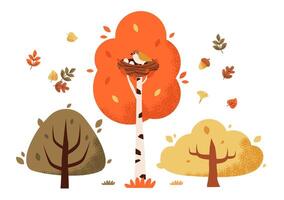 Trees and bushes isolated on a white background. Autumn trees. vector
