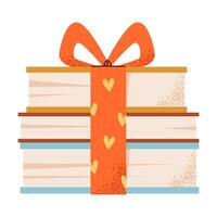 A stack of books tied with a festive ribbon. Cute gift books isolated on white background vector