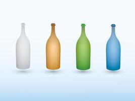 A set of colorful cool bottles made with glass on light background illustration vector