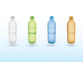 A set of colorful plastic bottles with design on light background illustration vector