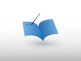 A blue open notebook with writing pen logo for storing knowledge and data illustration vector
