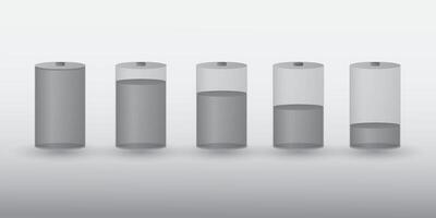 A set of gray rechargeable battery with different charge levels illustration vector