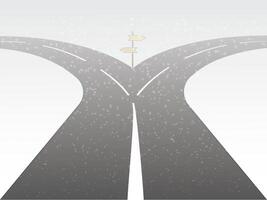A two way highway roads with direction arrows in snowy weather illustration vector