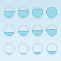 A set of blue circular aquariums with different levels of water to show percentage value for info graphic presentation vector