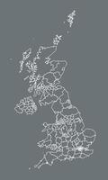 Black and white great Britain map with different states with borders on dark background illustration vector