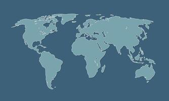 A cool and simple blue world map of different countries and continents illustration vector