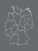 A black and white Germany map with border lines of different states and shading on dark background illustration vector