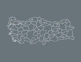 White Turkey map with provinces for administrative purposes on dark background illustration vector