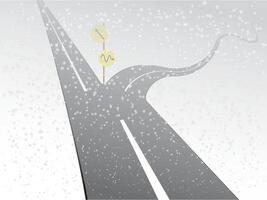 A two way road with straight path and curvy path with directions in snowy winter season for comparison illustration vector