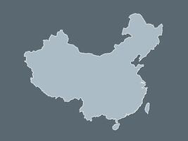 Black and white China map or atlas with filled border line of the whole country on dark background illustration vector