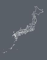 A white clear Japan map with borders of administrative divisions on dark background illustration vector