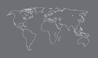 A cool and simple black and white world map outline of different countries and continents illustration vector