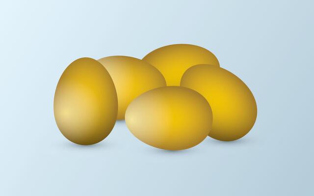 A group of golden natural and fresh eggs on light background to represent success in business illustration