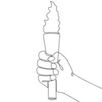 Continuous line illustration of hand holding torch with fire vector