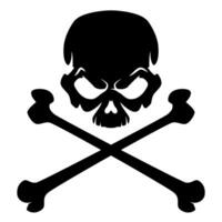 skull and crossbones, black and white illustration of human skull with crossed bones, isolated on white background vector