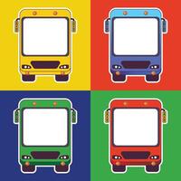 set of buses front bus photo booth in different colors vector