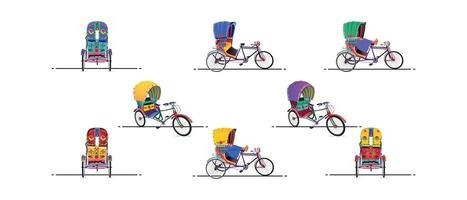Set of colorful rickshaws, Bangladeshi Rickshaw art Tri cycle of Dhaka city vector