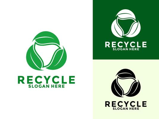 recycle with green leaf, recycling ecology logo, eco and save planet logo template
