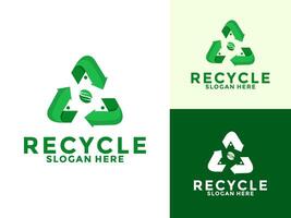 Triangle recycle ecology with leaf logo, eco and save planet logo template vector