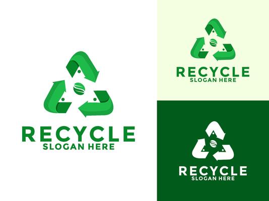 Triangle recycle ecology with leaf logo, eco and save planet logo template