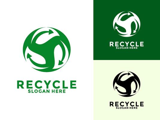 Circle recycle with green leaf, recycling ecology logo, eco and save planet logo template