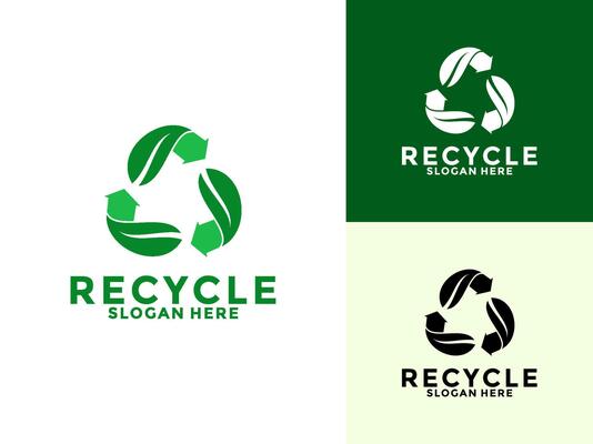 recycle with green leaf, recycling ecology logo, eco and save planet logo template