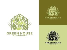 Green House Line Style Logo Design , Tree House business logo template vector