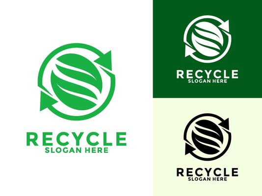 Circle recycle with green leaf, recycling ecology logo, eco and save planet logo template