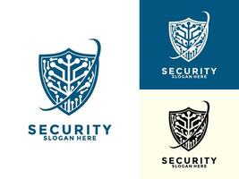 Tech Secure and Protection Logo Template, Tech Cyber Security Shield logo design with modern concept vector