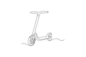 Electric scooter one-line art drawing. two-wheeled scooter continuous outline isolated on white background. vector