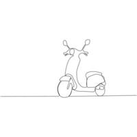 Single line drawing of scooter. Simple modern continuous illustration of electric bike. vector