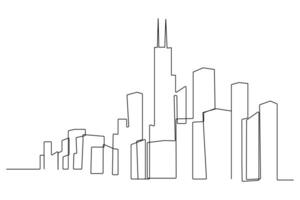 Simple hand-drawn cityscape continuous line art drawing. Modern city linear drawing vector